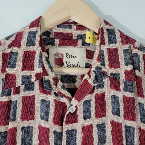 Retro Threads Red/Blue Color Block Button Front Shirt Sz XL Short Sleeve Lyocell - Picture 3 of 12